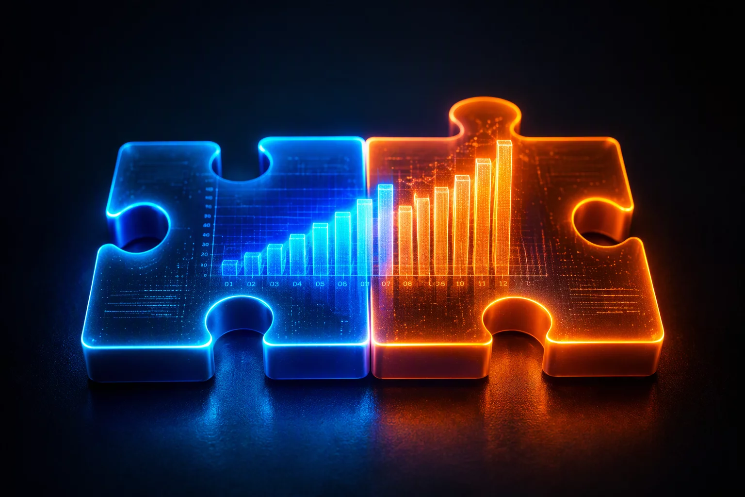 Two interlocking puzzle pieces visualizing analytical tool acquisition